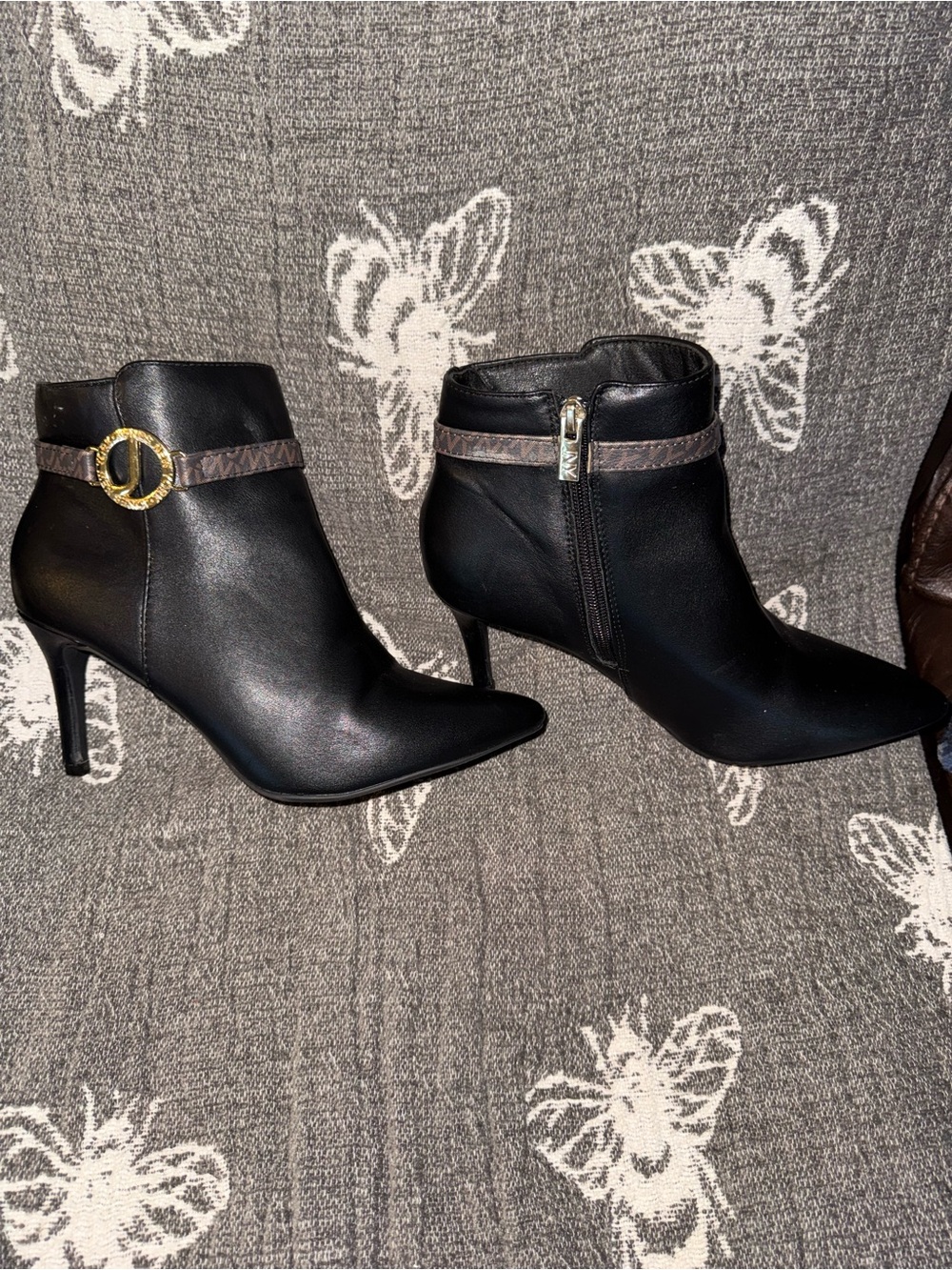 Jones New York Black Pointed-Toe Ankle Boots with Buckle Strap